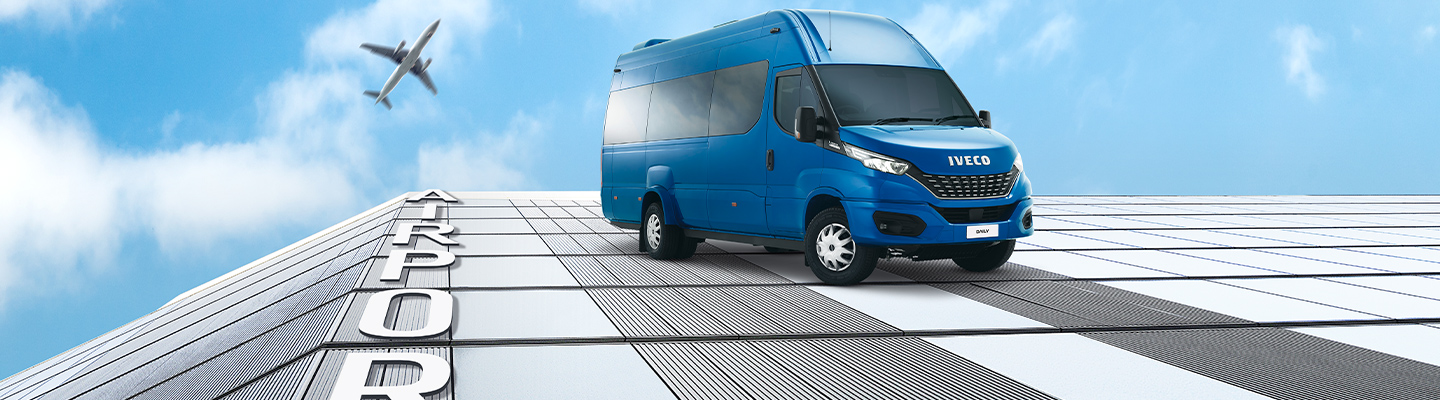 Blue Iveco Daily minibus